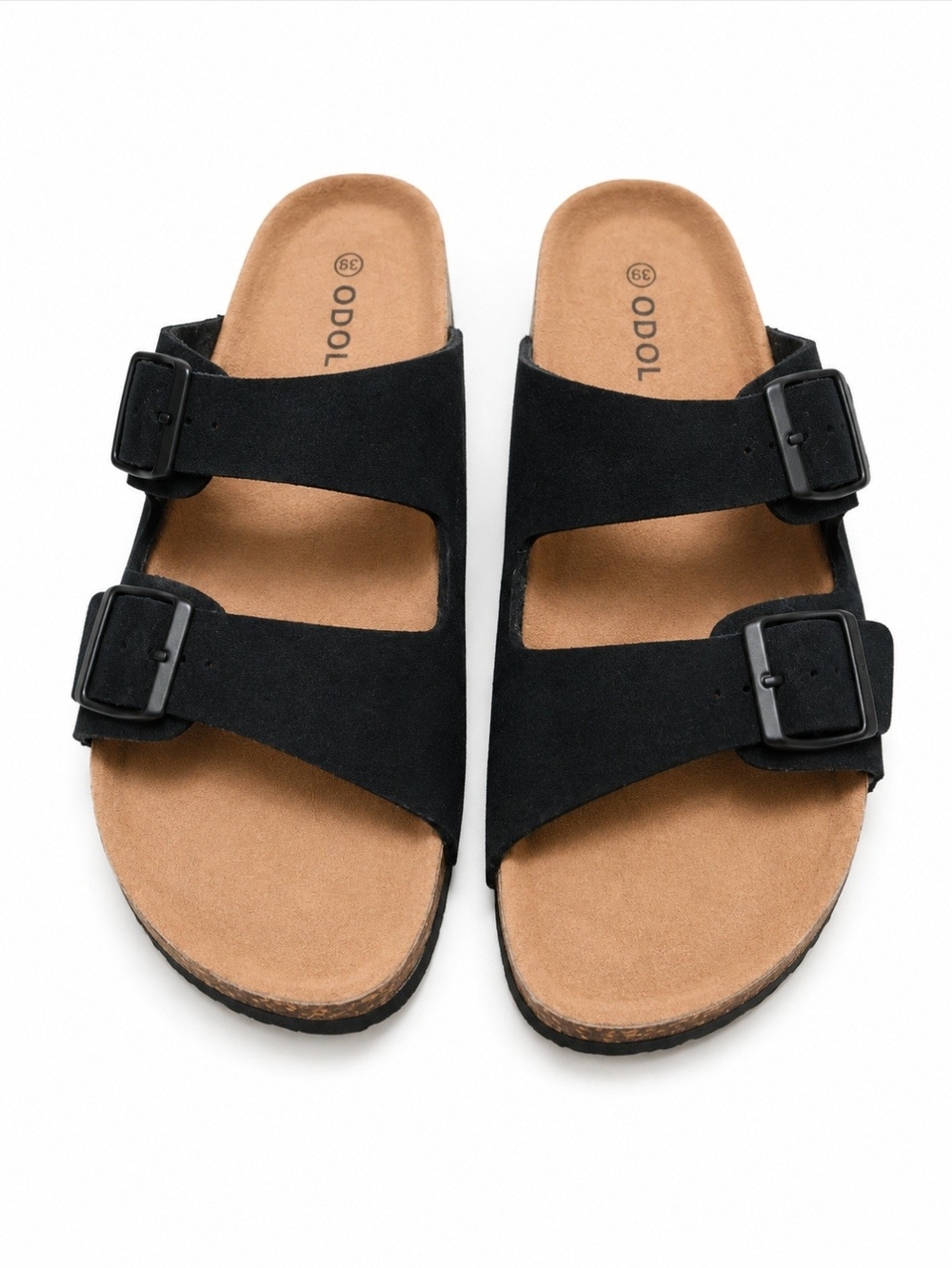 Black Double Buckle Slide Sandals